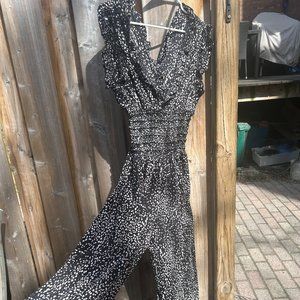 Wide-leg Crepe Jumpsuit with Ruched Waist